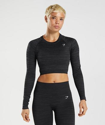 Przycięte Topy Damskie Gymshark Adapt Marl Seamless Long Sleeve Czarne Szare | PL 2708NWY